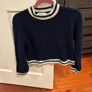 Zara Kids Navy Cable Knit Sweater with White Trim